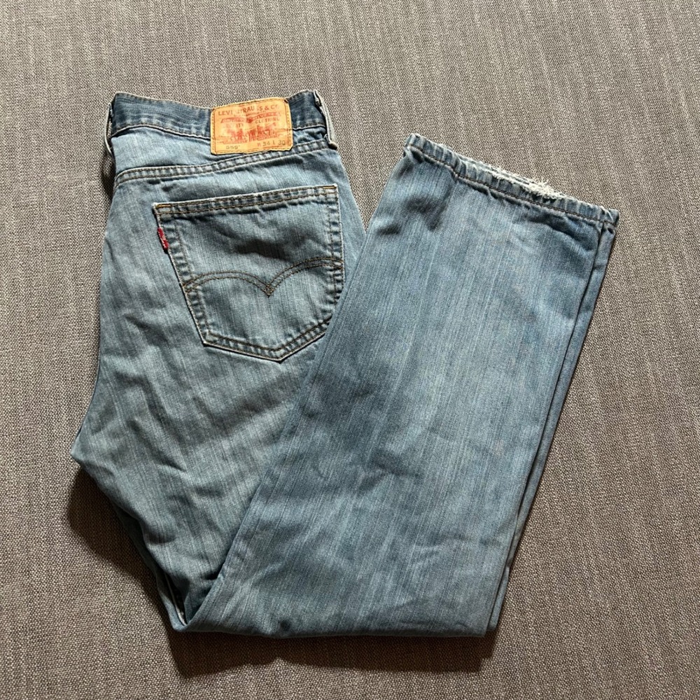 Levis 559 Relaxed Straight Jeans Mens 34x30 Light Wash Blue Denim Distressed